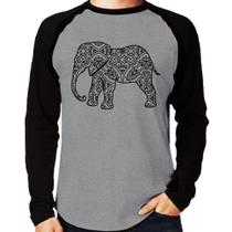 Camiseta Raglan Elefante Mandala Manga Longa - Foca na Moda
