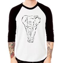 Camiseta Raglan Elefante Traços Manga 3/4 - Foca na Moda