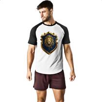 Camiseta Raglan Escudo dourado leao de juda Camiseta Raglan Escudo dourado leao de juda