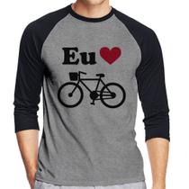 Camiseta Raglan Eu Amo Bicicleta Manga 3/4 - Foca na Moda