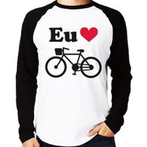 Camiseta Raglan Eu Amo Bicicleta Manga Longa - Foca na Moda