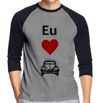 Camiseta Raglan Eu amo fusca Manga 3/4 - Foca na Moda