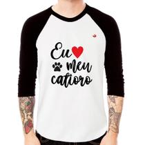 Camiseta Raglan Eu amo meu catioro Manga 3/4 - Foca na Moda Camiseta Raglan Eu amo meu catioro Manga 3/4 - Foca na Moda