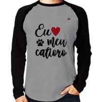 Camiseta Raglan Eu amo meu catioro Manga Longa - Foca na Moda