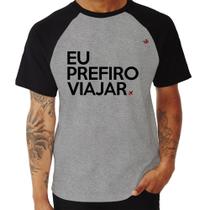 Camiseta Raglan Eu prefiro viajar - Foca na Moda