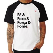 Camiseta Raglan Fé & Foco & Força & Fome - Foca na Moda