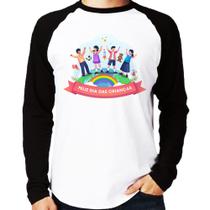 Camiseta Raglan Feliz Dia das Crianças Manga Longa - Foca na Moda Camiseta Raglan Feliz Dia das Crianças Manga Longa - Foca na Moda