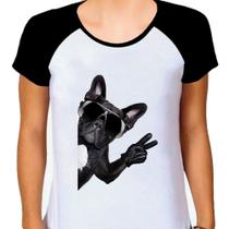 Camiseta Raglan Feminina Branca Buldog Francês Pet 01