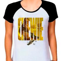 Camiseta Raglan Feminina Branca Chewie Camiseta Raglan Feminina Branca Chewie