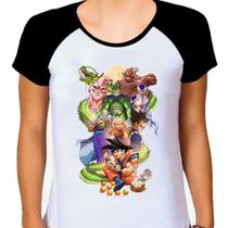 Camiseta Raglan Feminina Branca Desenho Anime Dragon Ball 12