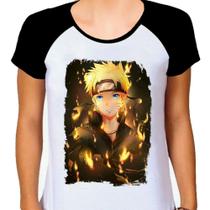 Camiseta Raglan Feminina Branca Desenho Naruto Anime 04