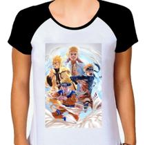 Camiseta Raglan Feminina Branca Desenho Naruto Anime 09