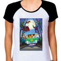 Camiseta Raglan Feminina Branca Desenho Scooby Doo 02