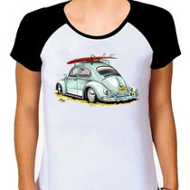 Camiseta Raglan Feminina Branca Fusca Fusquinha Carro 02