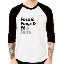 Camiseta Raglan Foco & Força & Fé & Farra Manga 3/4 - Foca na Moda