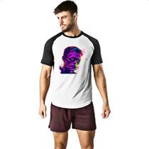 Camiseta Raglan Frankstein Neon Art Face Camiseta Raglan Frankstein Neon Art Face