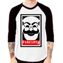 Camiseta Raglan Fsociety Manga 3/4 - Foca na Moda Camiseta Raglan Fsociety Manga 3/4 - Foca na Moda