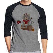 Camiseta Raglan Gatinho Simpático Manga 3/4 - Foca na Moda Camiseta Raglan Gatinho Simpático Manga 3/4 - Foca na Moda
