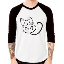 Camiseta Raglan Gatinho Traços Manga 3/4 - Foca na Moda