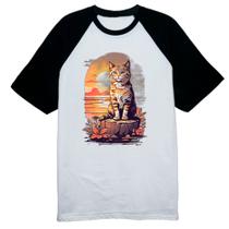 Camiseta Raglan Gato amarelo final de tarde Camiseta Raglan Gato amarelo final de tarde