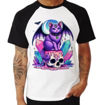 Camiseta Raglan Gato Gótico Arte - Foca na Moda