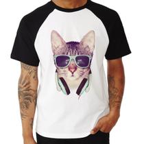 Camiseta Raglan Gato Headphone - Foca na Moda