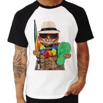Camiseta Raglan Gato nas Férias - Foca na Moda