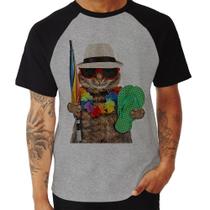 Camiseta Raglan Gato nas Férias - Foca na Moda
