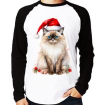 Camiseta Raglan Gato Natalino Manga Longa - Foca na Moda