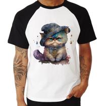 Camiseta Raglan Gato Persa Watercolor - Foca na Moda