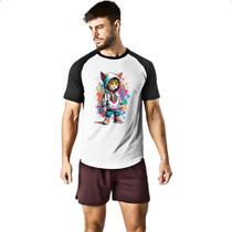 Camiseta Raglan Gato Splash Grafite Camiseta Raglan Gato Splash Grafite