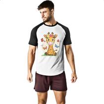 Camiseta Raglan Girafa fofa borboletas