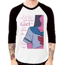 Camiseta Raglan Girl From Village To City Manga 3/4 - Foca na Moda