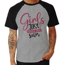 Camiseta Raglan Girls Just Wanna Have Sun - Foca na Moda Camiseta Raglan Girls Just Wanna Have Sun - Foca na Moda