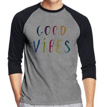 Camiseta Raglan Good Vibes Cores Manga 3/4 - Foca na Moda