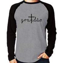 Camiseta Raglan Gratidão Cruz Manga Longa - Foca na Moda
