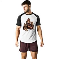 Camiseta Raglan Guerreira com lobos