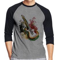 Camiseta Raglan Guitarra Reggae Manga 3/4 - Foca na Moda Camiseta Raglan Guitarra Reggae Manga 3/4 - Foca na Moda