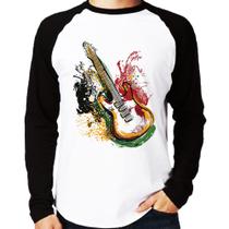 Camiseta Raglan Guitarra Reggae Manga Longa - Foca na Moda Camiseta Raglan Guitarra Reggae Manga Longa - Foca na Moda
