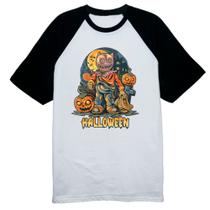 Camiseta Raglan Halloween pumpkin cemiterio