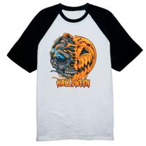 Camiseta Raglan Halloween Pumpkin Mascara rasgada