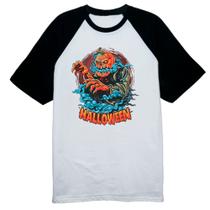 Camiseta Raglan Halloween Pumpkin Nevoeiro