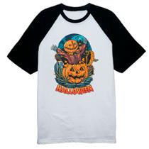 Camiseta Raglan Halloween pumpkin saindo da abobora Camiseta Raglan Halloween pumpkin saindo da abobora