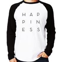 Camiseta Raglan Happiness Manga Longa - Foca na Moda