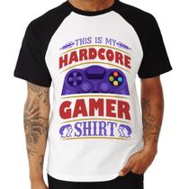Camiseta Raglan Hardcore Gamer - Foca na Moda Camiseta Raglan Hardcore Gamer - Foca na Moda