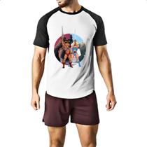Camiseta Raglan He-man e Lion espadas do poder Camiseta Raglan He-man e Lion espadas do poder