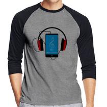 Camiseta Raglan Headphone Smartphone Manga 3/4 - Foca na Moda