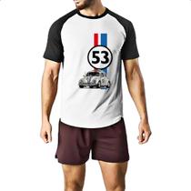 Camiseta Raglan Herbie Fusca em corrida Camiseta Raglan Herbie Fusca em corrida
