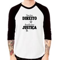 Camiseta Raglan Hoje faço direito, amanhã farei justiça Manga 3/4 - Foca na Moda Camiseta Raglan Hoje faço direito, amanhã farei justiça Manga 3/4 - Foca na Moda