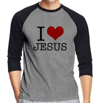 Camiseta Raglan I Love Jesus Manga 3/4 - Foca na Moda